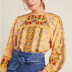 Anthropologie Maeve Goldie Embroidered Blouse